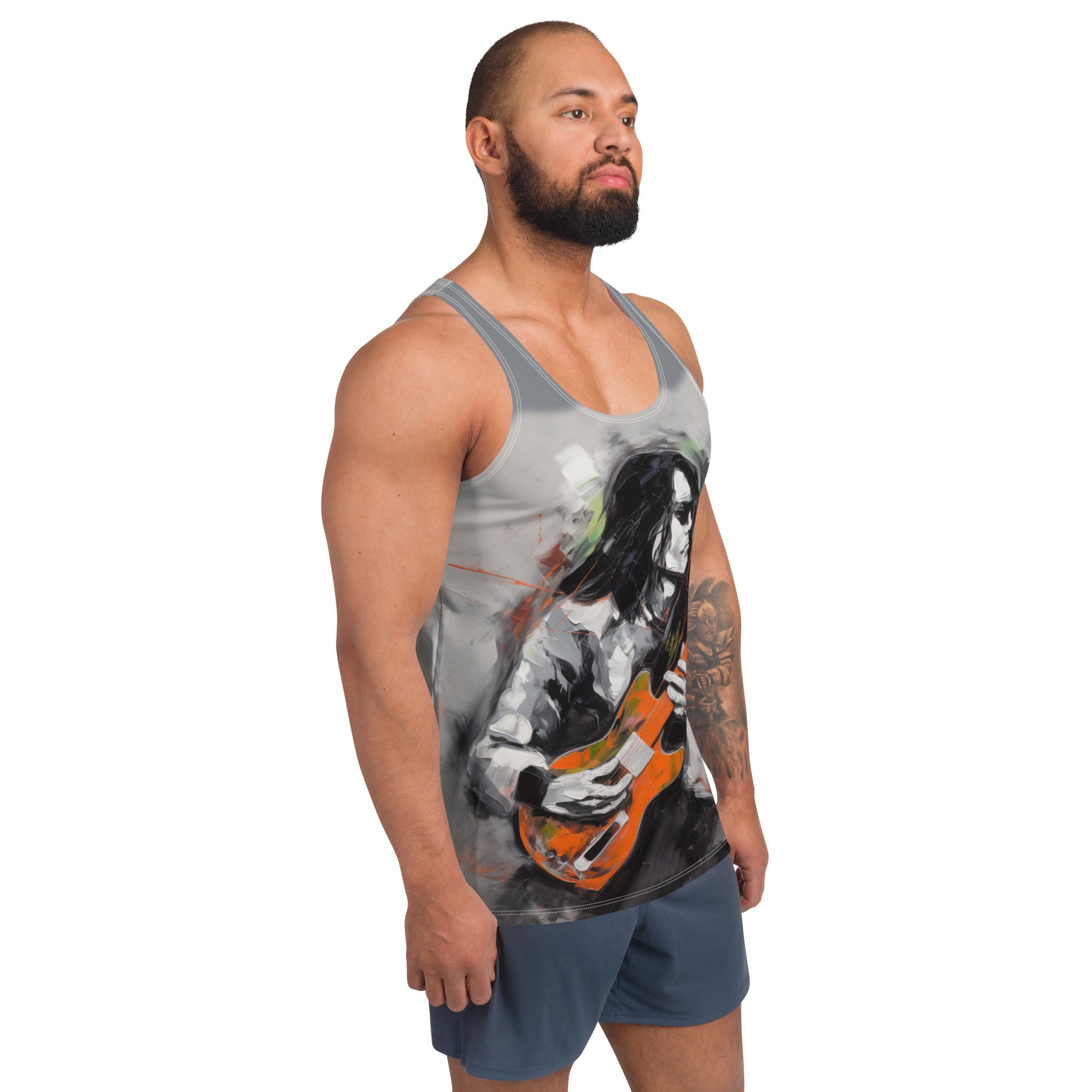 Men's casual tank top featuring forest design.