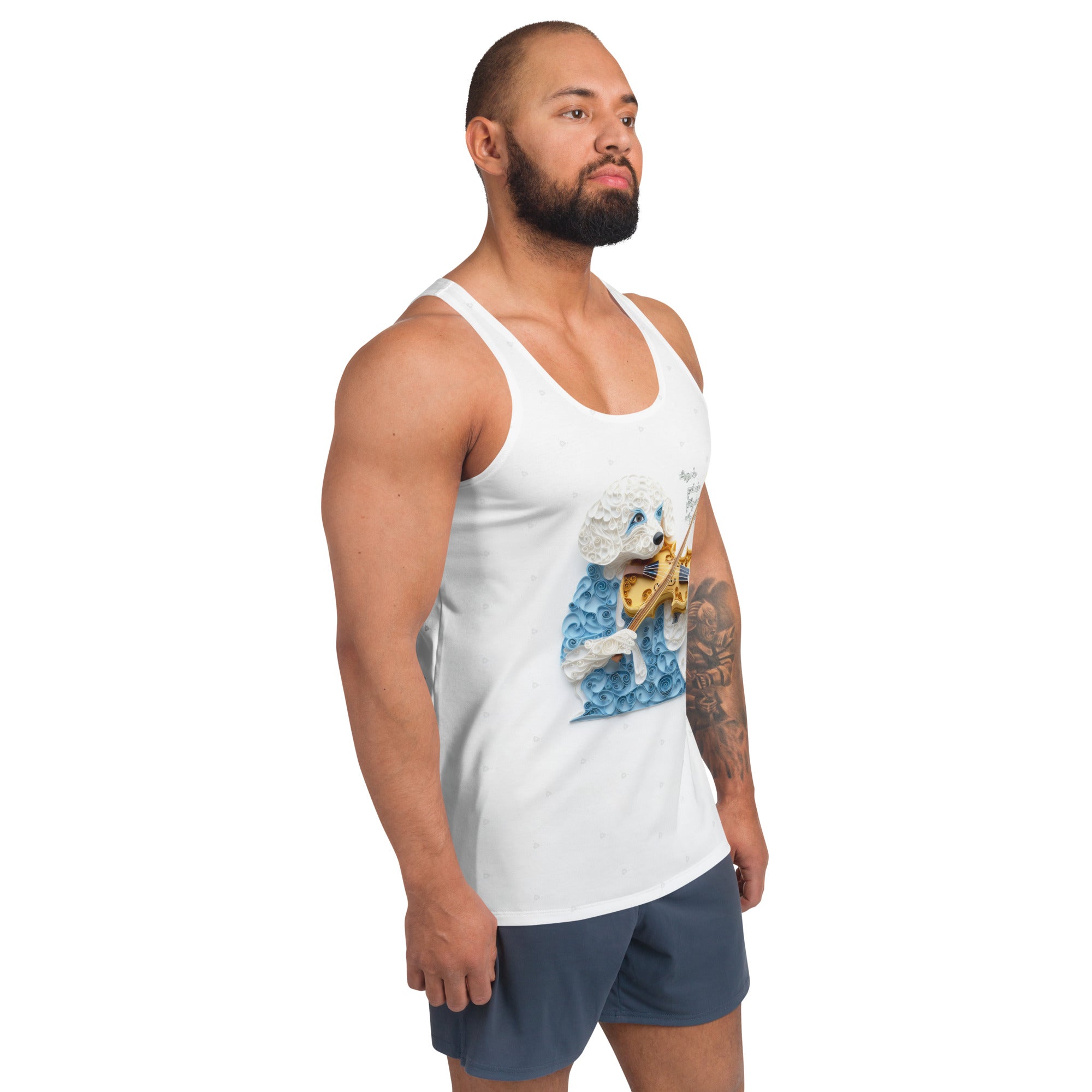 Bold and unique Paper Samurai Warrior design on men's tank top.