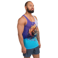 Casual Kirigami Panda Play Men's Tank Top in outdoor setting.