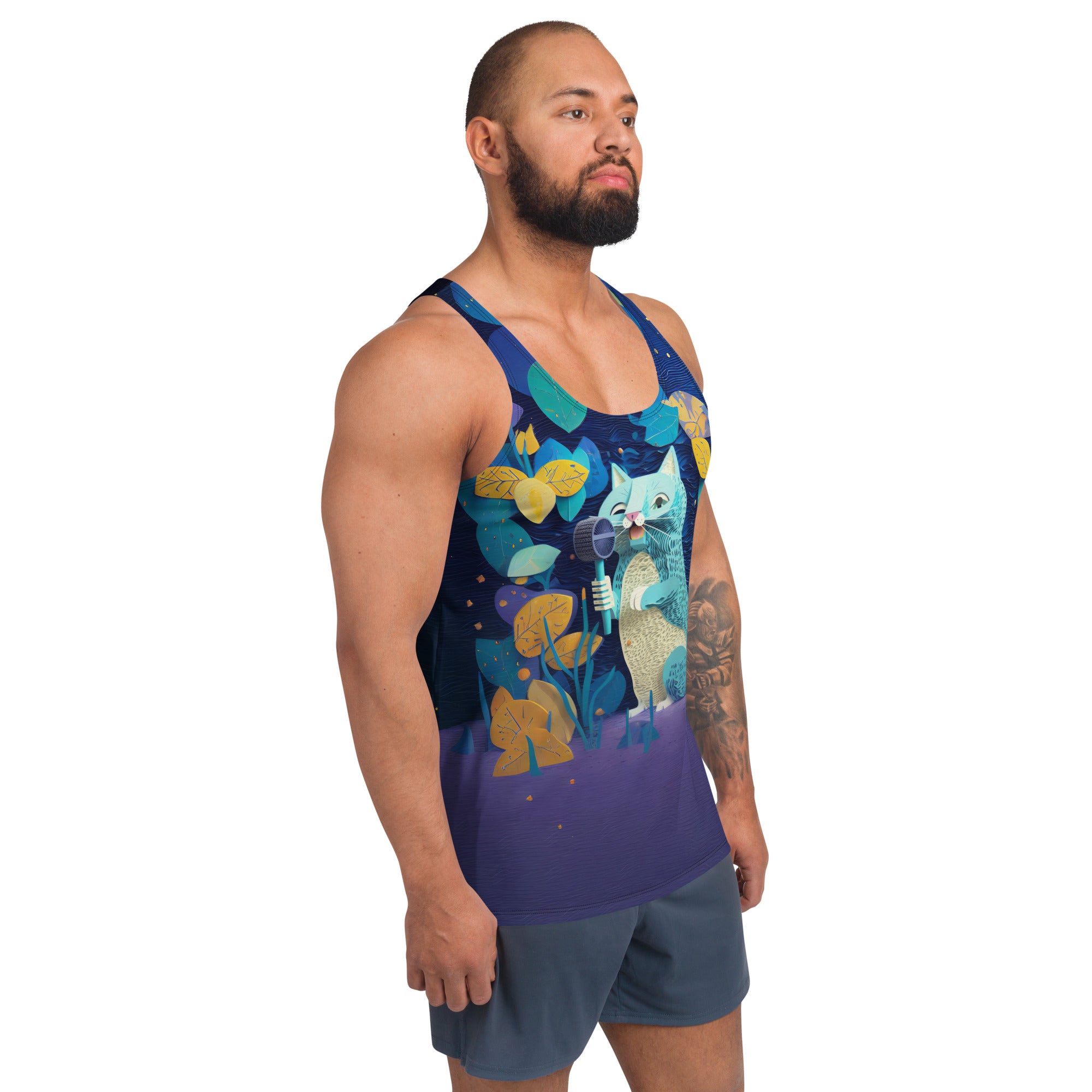 Men's casual tank top with Origami Turtle Oasis design.
