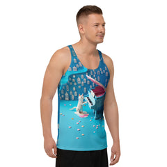 Men's tank top featuring serene cherry blossom pattern.