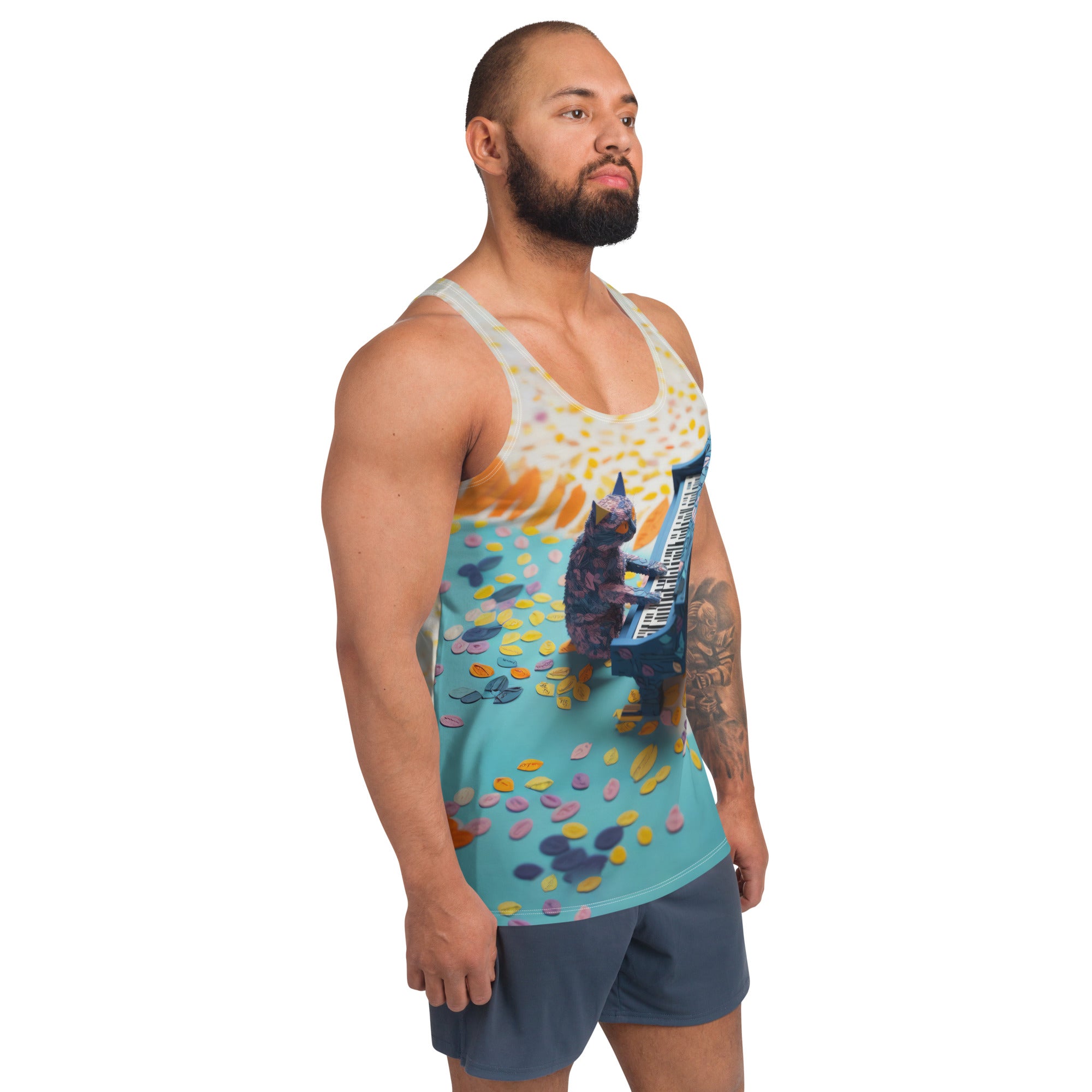 Men's tank top with modern origami eagle design.