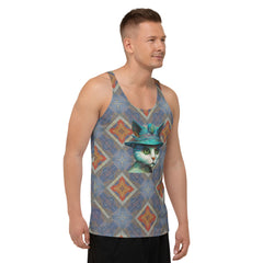 Purrfectly Chic Cat print tank top for men.