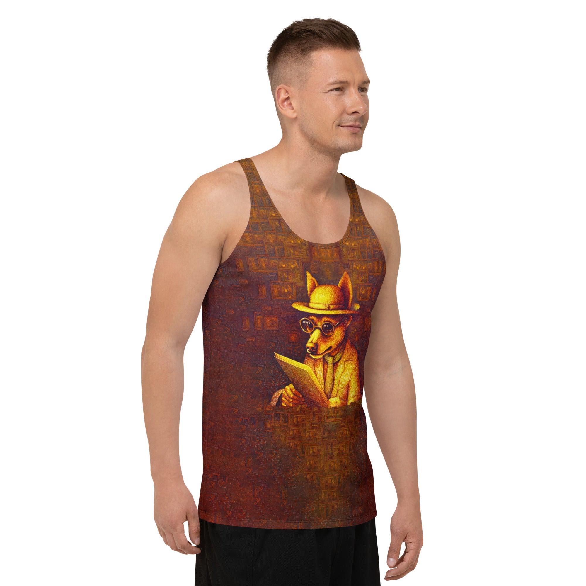 Casual wear men's tank top with playful dog print