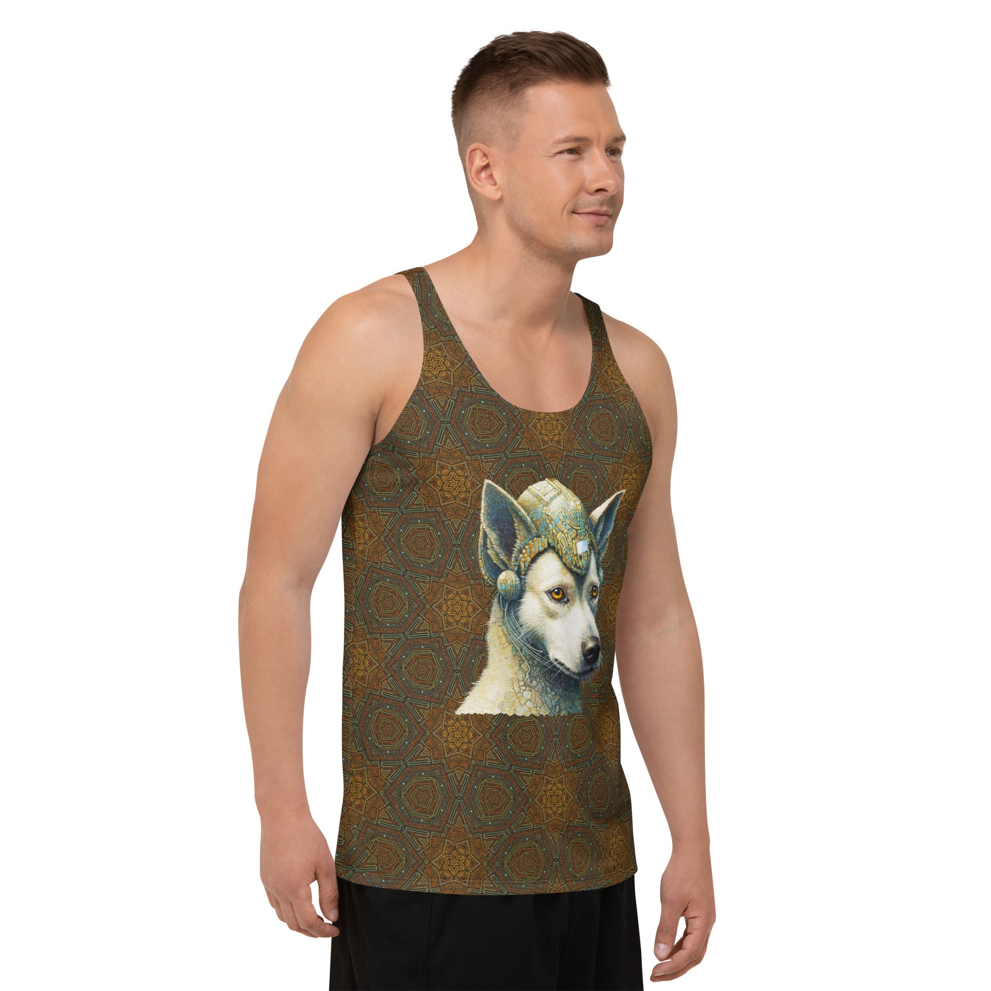 Man wearing Dog Days Delight Men's Tank Top outdoors