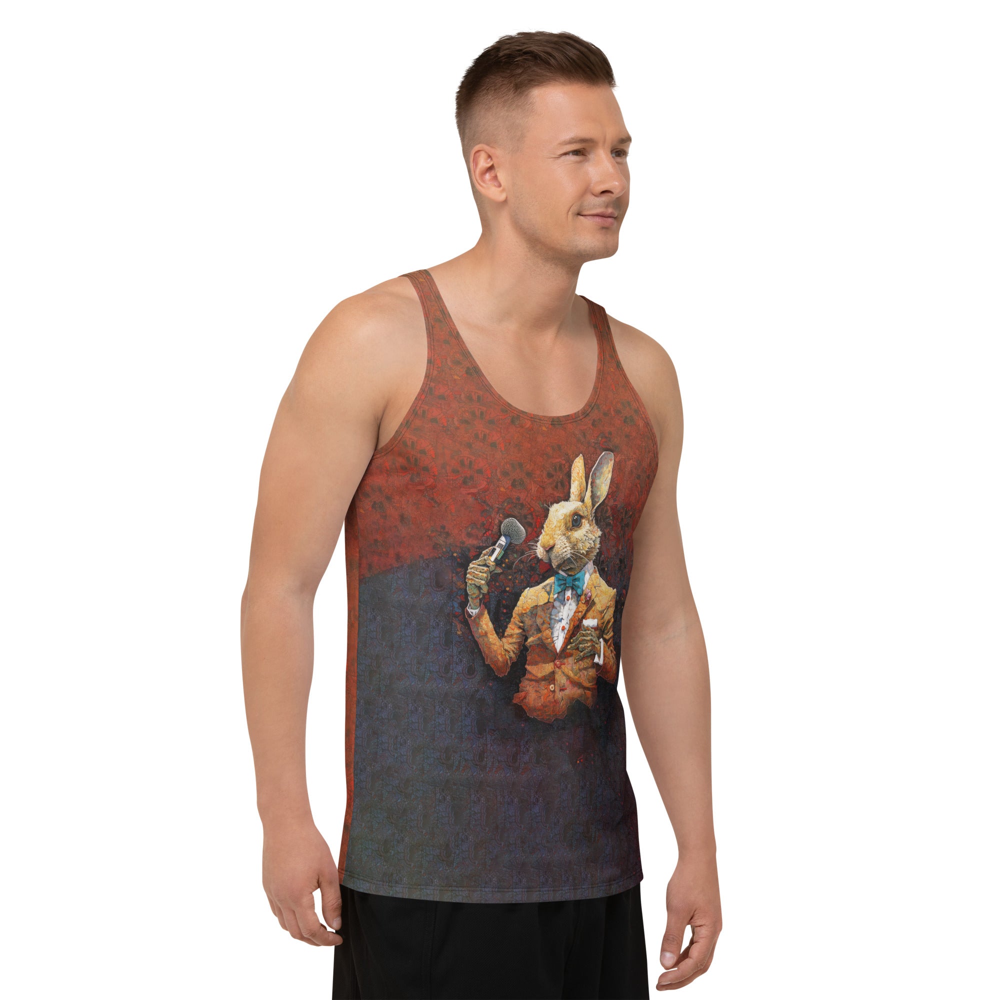 Stylish Playful Rabbit graphic tank top for men