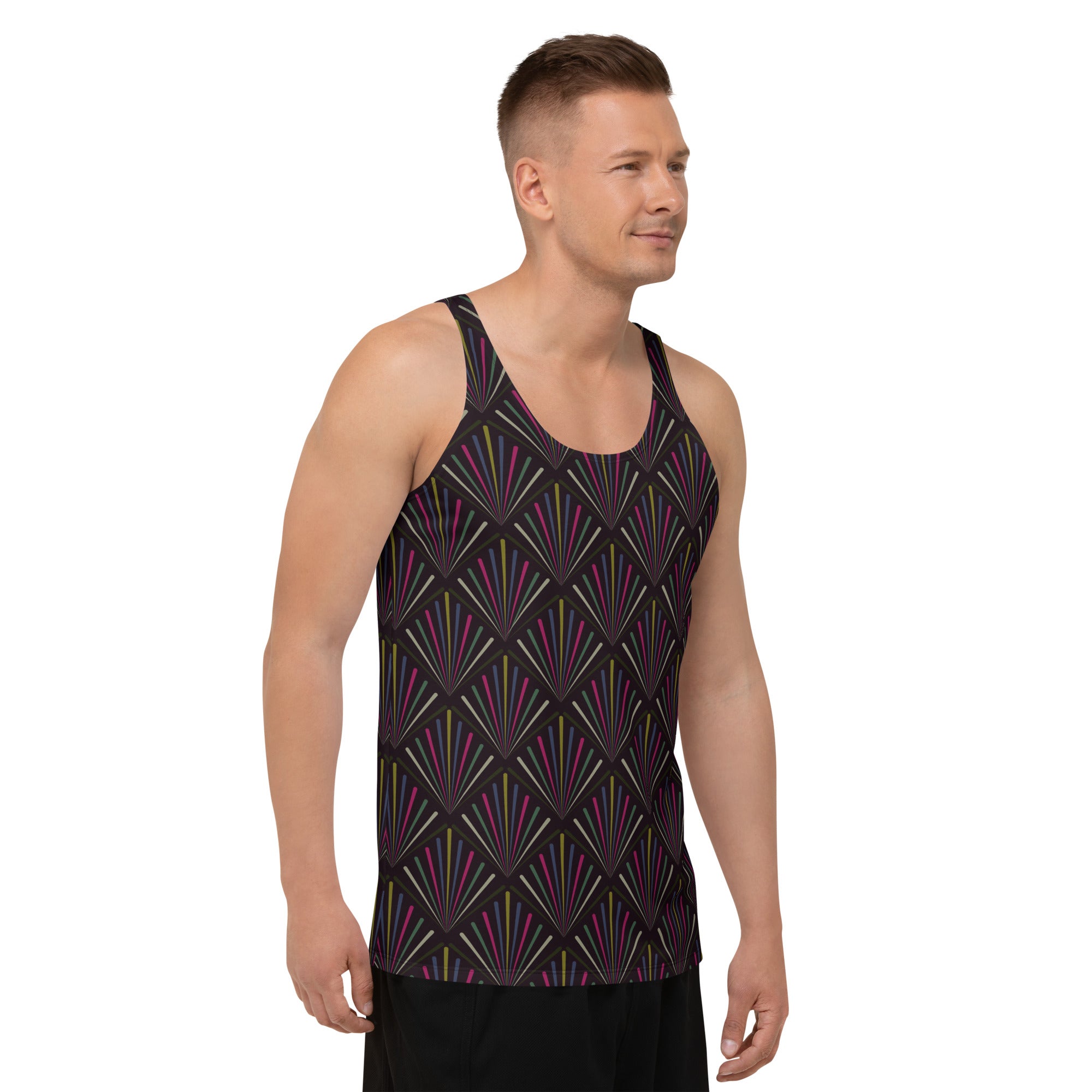 Summer fashion Men's Tropical Leaves Tank Top on display