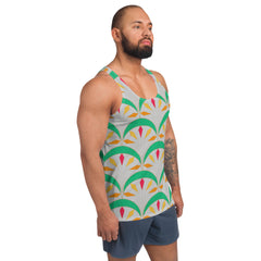 Front view of Floral Frenzy Men's Tank Top on display