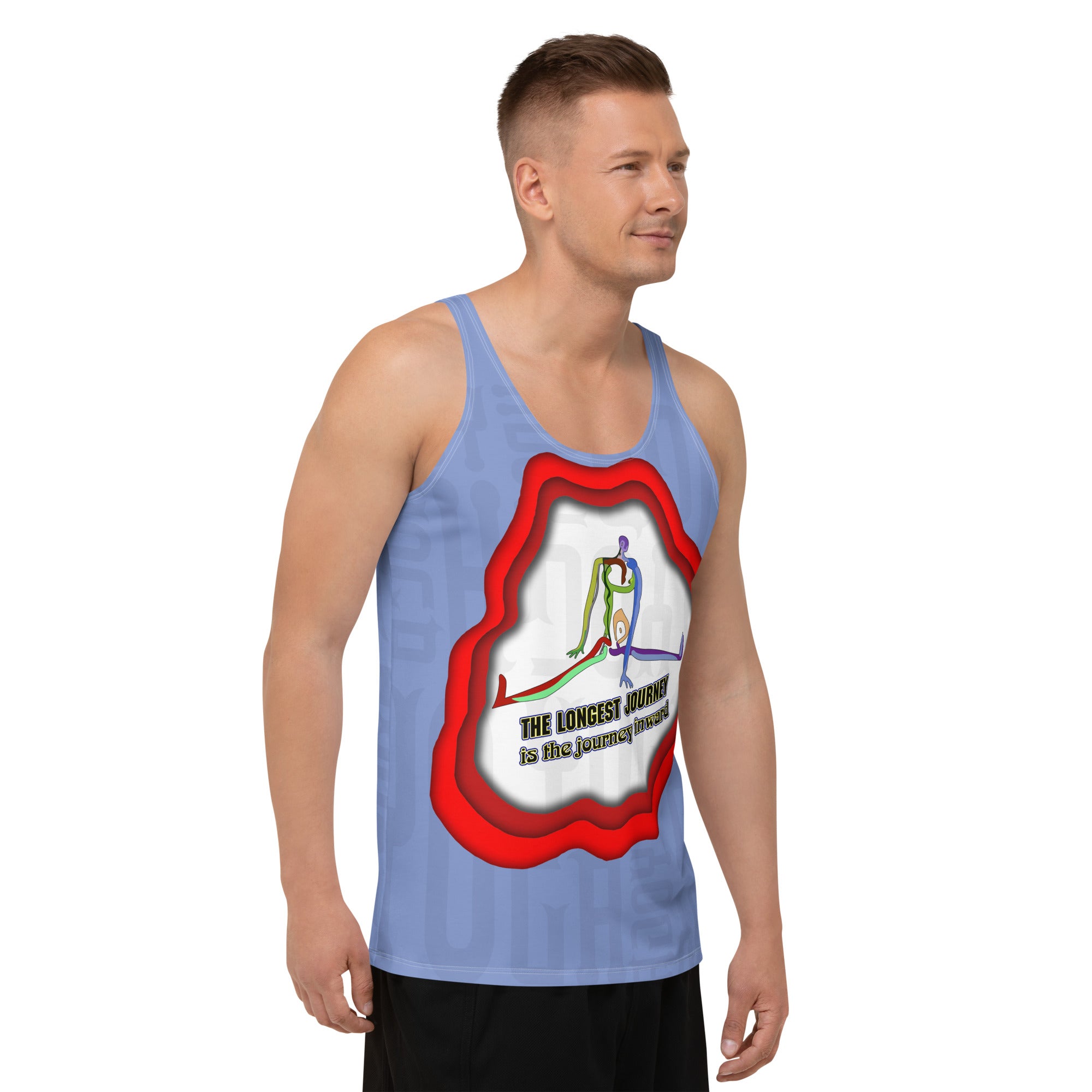 Breathe Deep Men's Tank Top side view for fitness.


