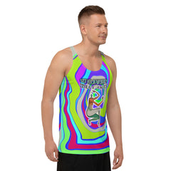 Om Vibes Men's Tank Top in a yoga pose.

