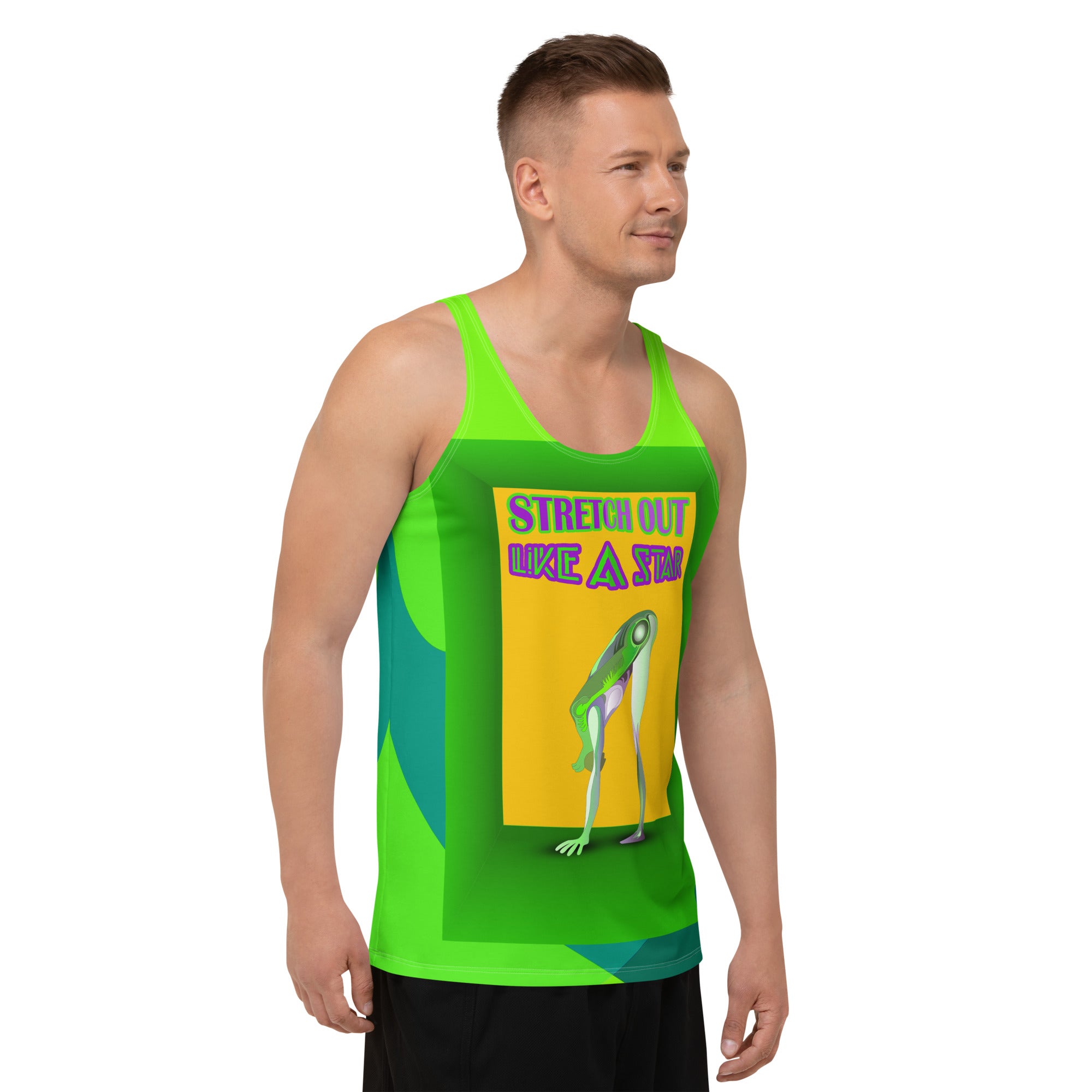 Back view of man in Infinite Stretch Men's Tank Top highlighting the fit.