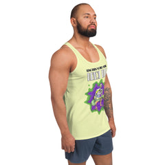 Fashionable man posing outdoors in Silent Mantra tank top.