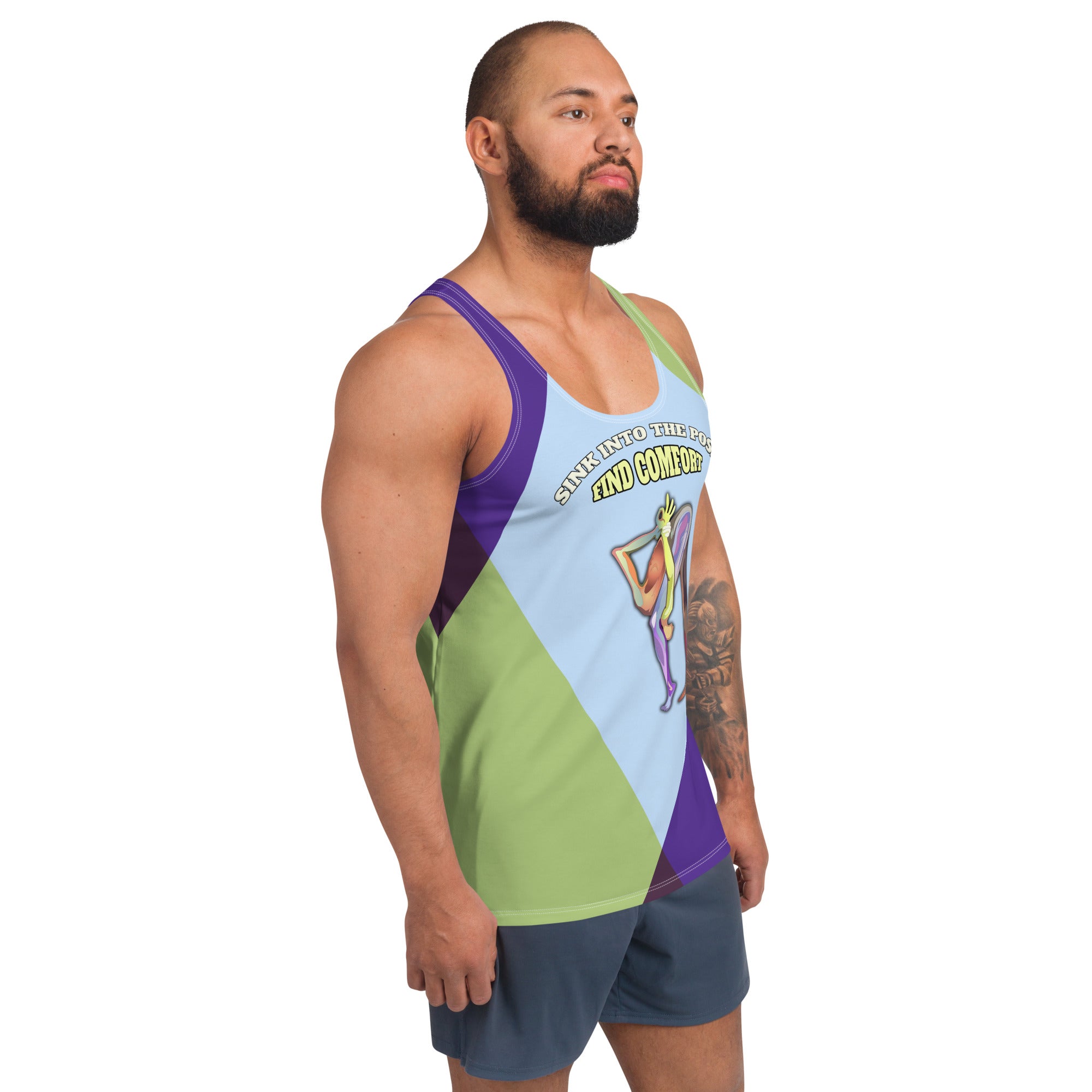 Back view of Mind Over Matter tank top for men.