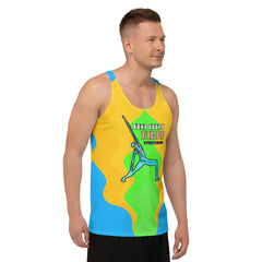 Man wearing Breath and Body tank top outdoors.