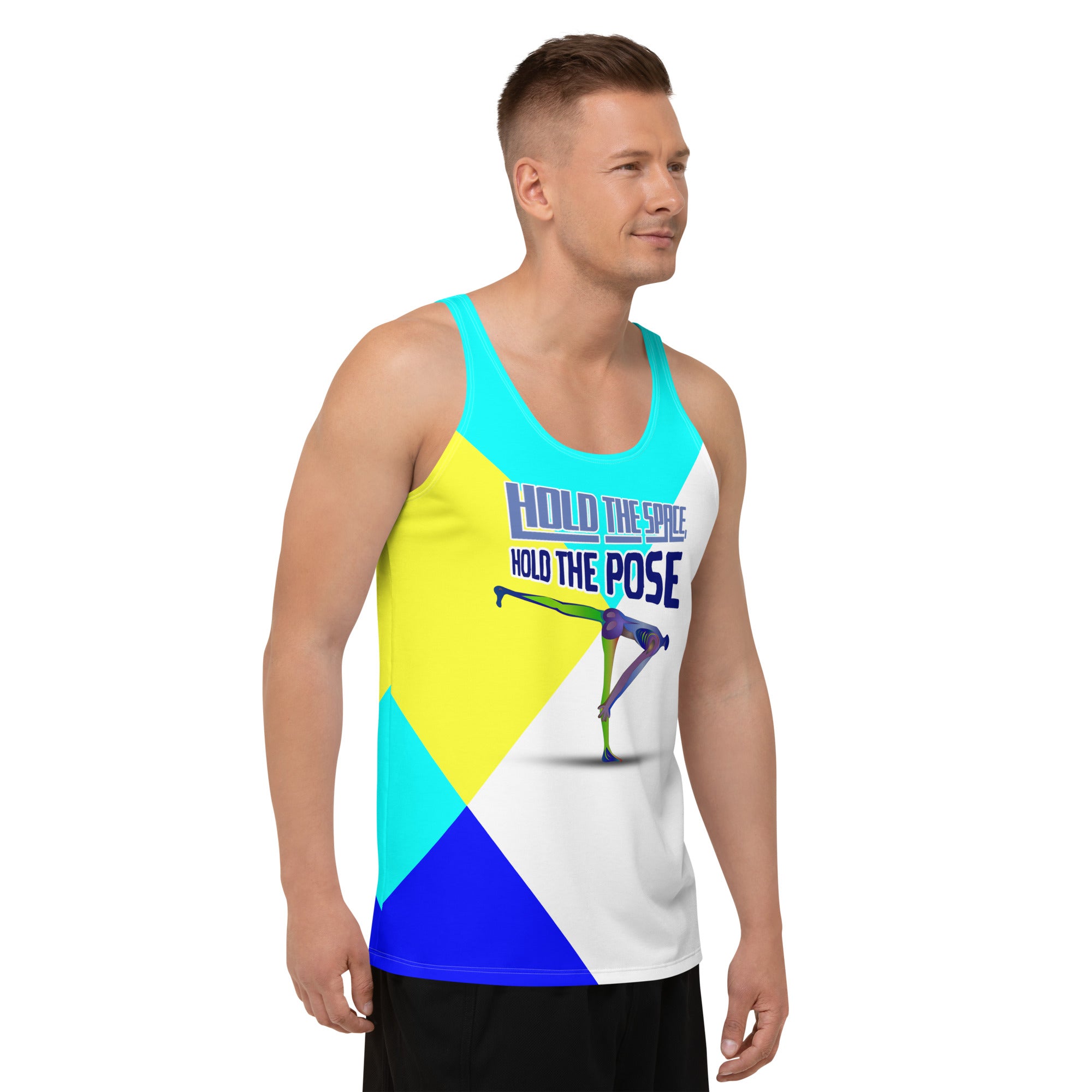 Side view of Mindful Moves men's tank top for workouts.