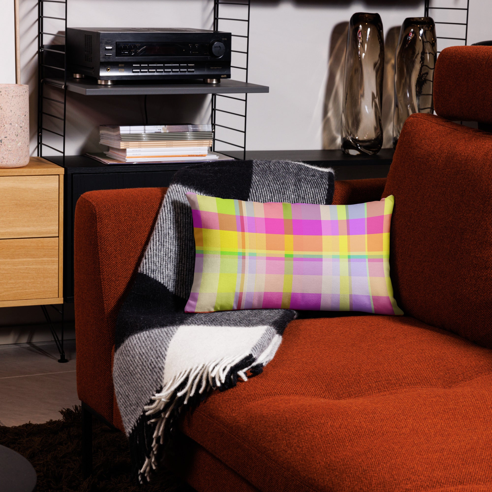 Close-up of the Neon Dreams Premium Accent Pillow, showcasing its vibrant neon colors and stylish design.