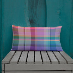 Psychedelic Spectrum Pillow on modern armchair.