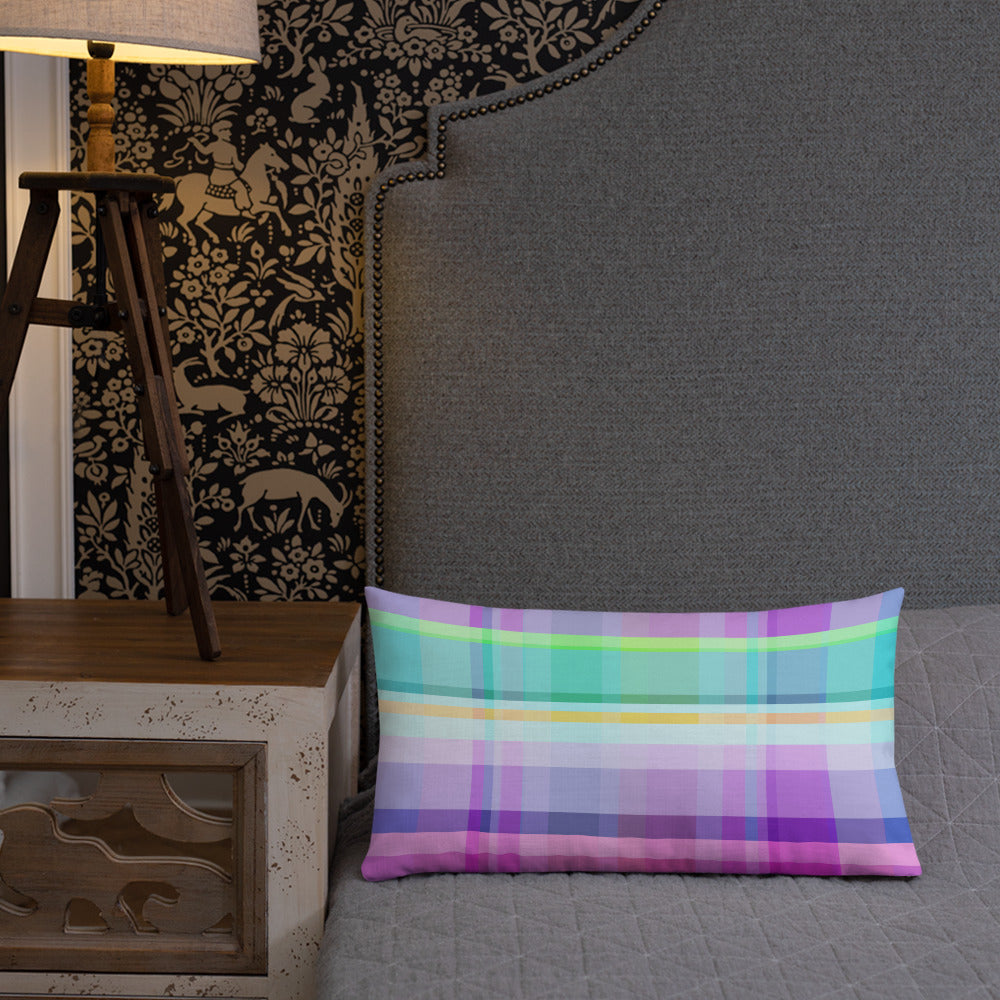 Living room scene featuring the Vibrant Color Blocks Premium Accent Pillow as a focal point.