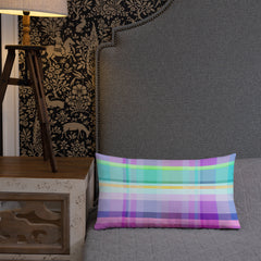Living room scene featuring the Vibrant Color Blocks Premium Accent Pillow as a focal point.
