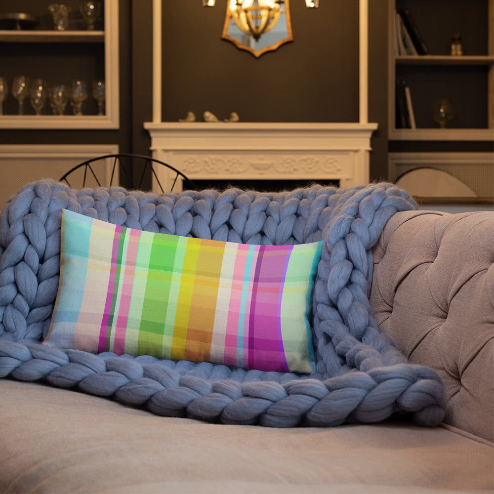 Eye-catching decorative pillow adorned with colorful cosmic carnival motifs, adding visual interest to your space.