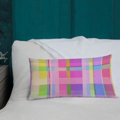Vibrant Rainbow Boxed Design on a premium accent pillow.