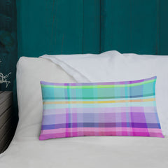 Top view of the Vibrant Color Blocks Premium Accent Pillow, revealing its vibrant color palette.