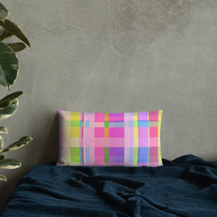 Rainbow Boxed Delight Pillow enhancing home aesthetics.