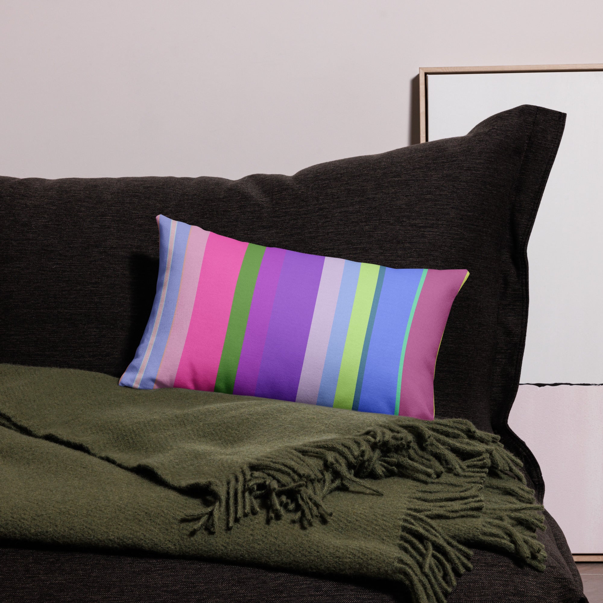 Boho Bliss Premium Accent Pillow displayed in a cozy living room setting.