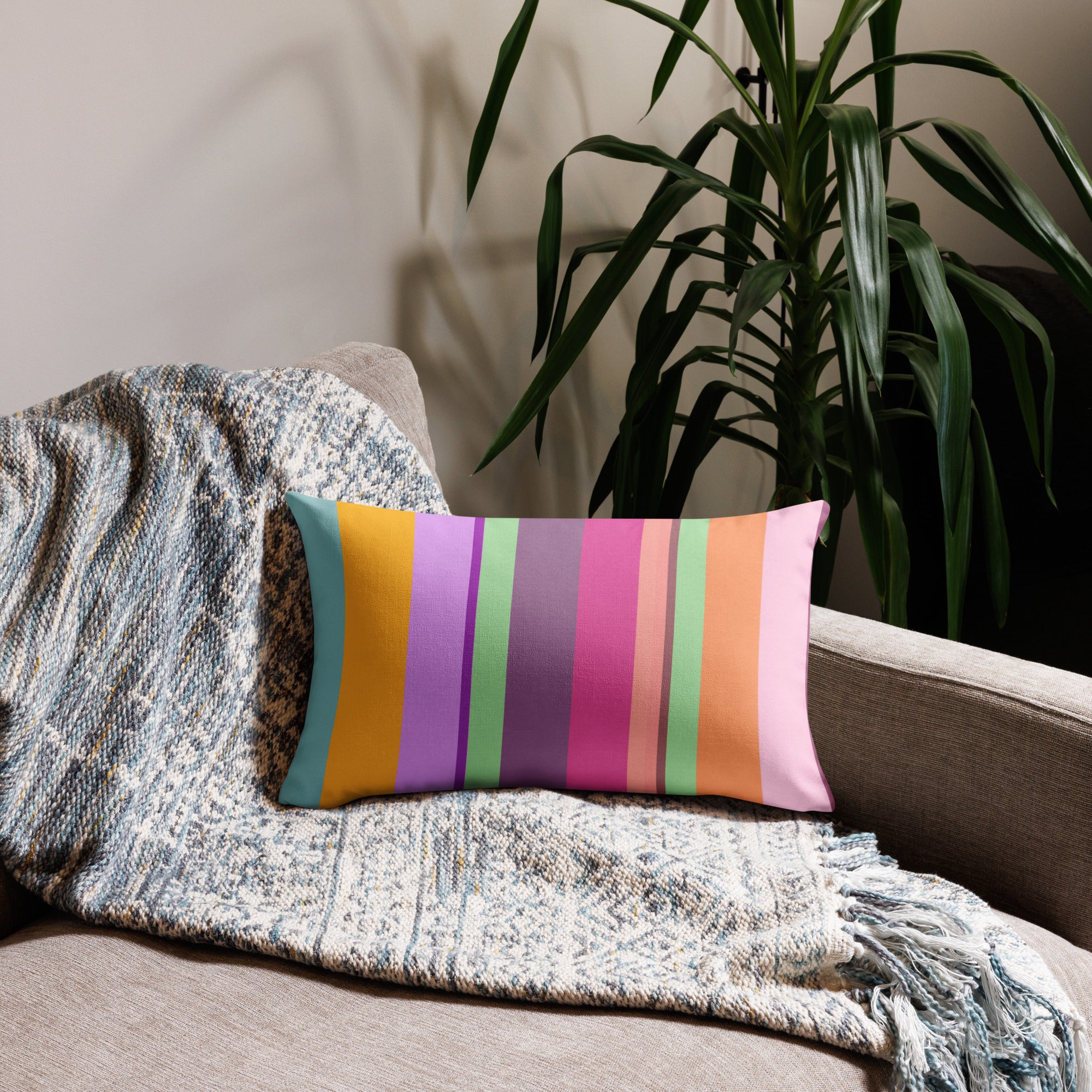Serene Horizon Premium Accent Pillow in a cozy living room setting.