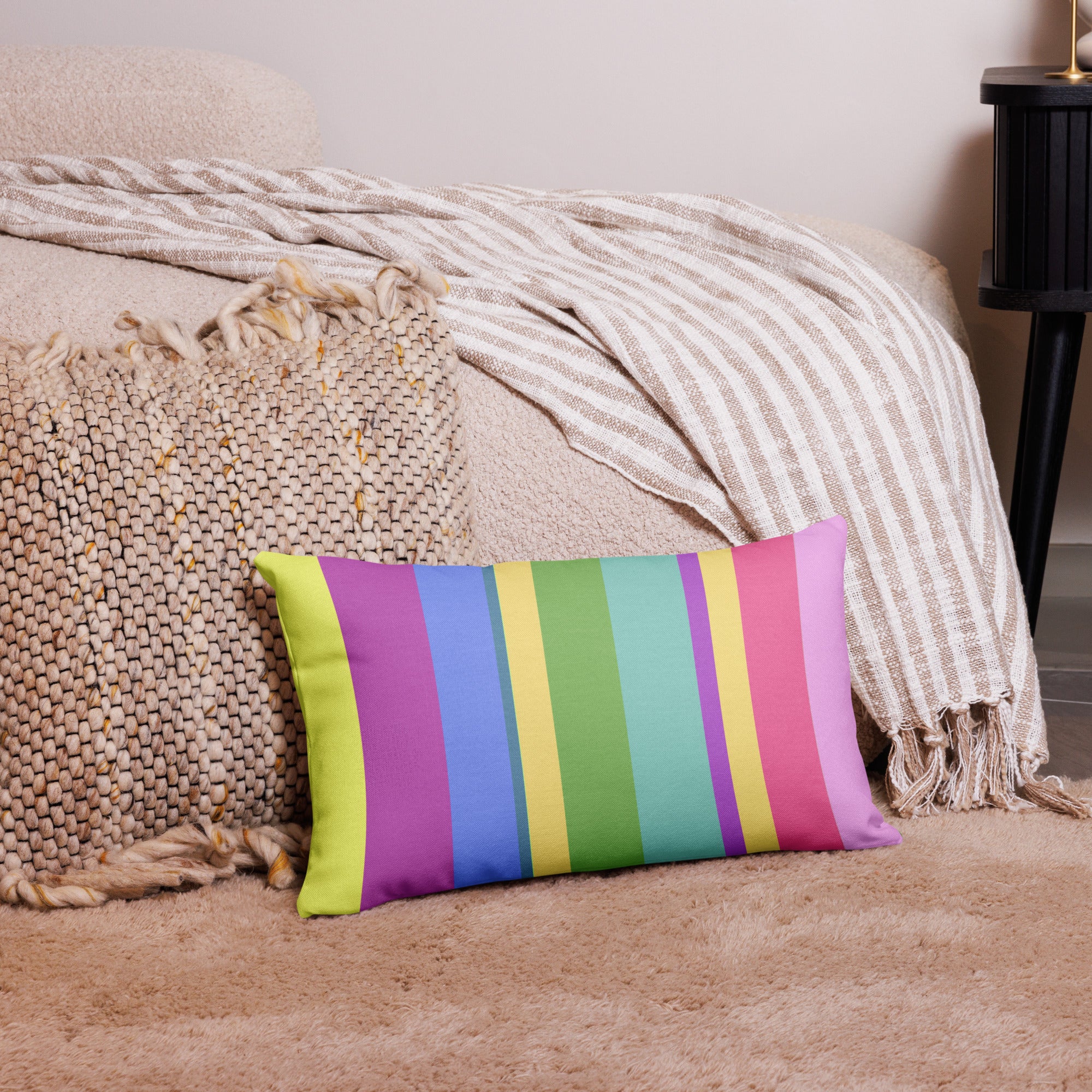 Rustic Retreat accent pillow on cozy living room sofa.