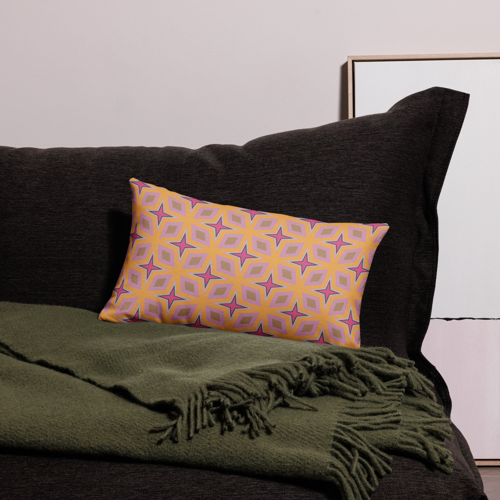 Urban Graffiti Premium Accent Pillow on a modern sofa.