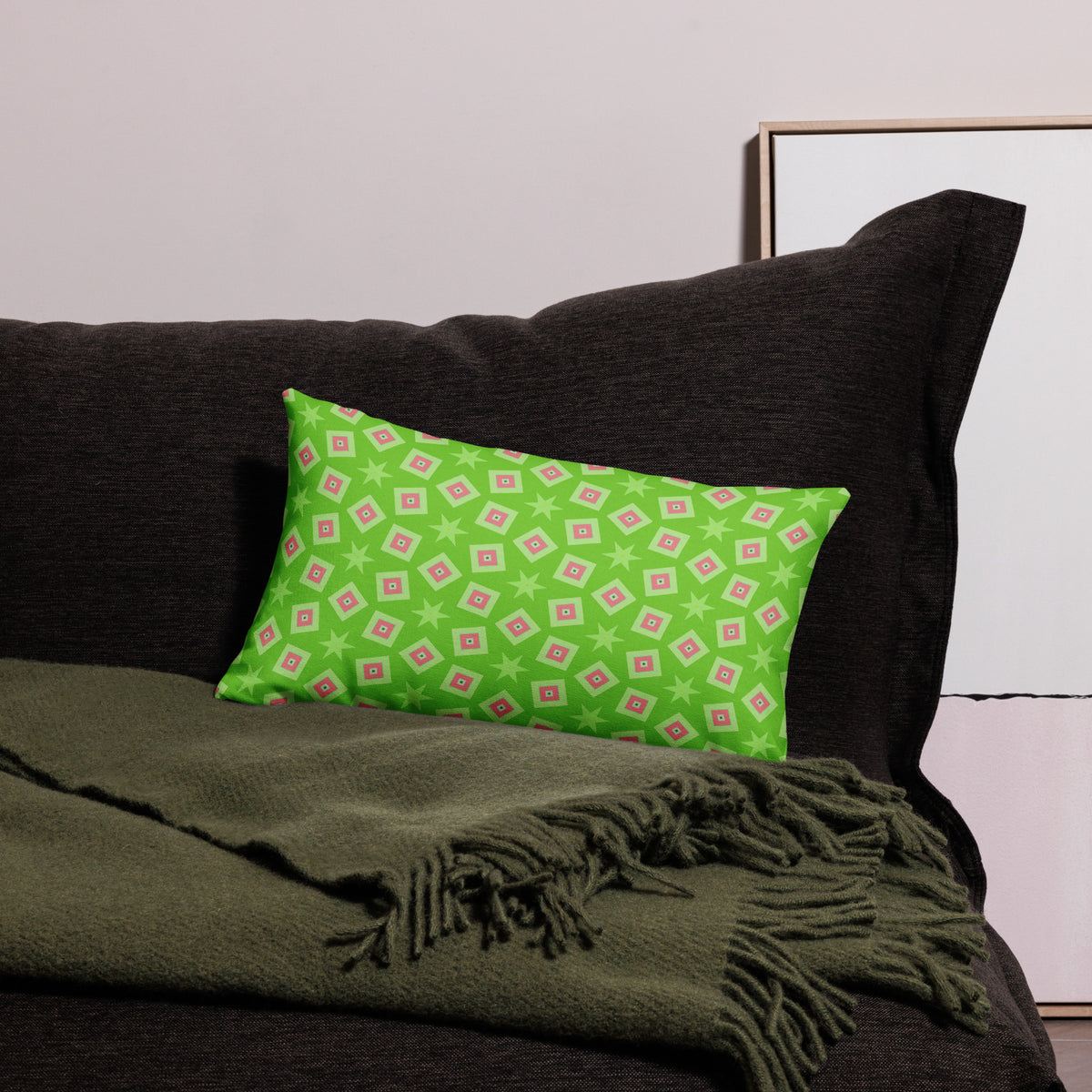 Chevron patterned premium accent pillow on a cozy sofa