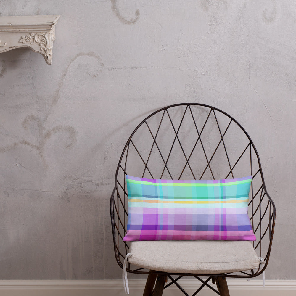 Vibrant Color Blocks Premium Accent Pillow showcased on a sofa, enhancing the living room decor.