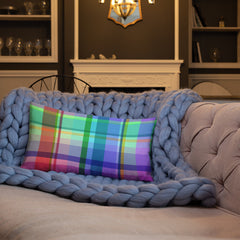 Side view of the Galactic Spectrum Premium Accent Pillow, highlighting its plush and luxurious texture.