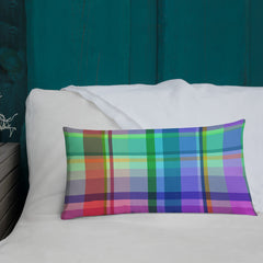 Galactic Spectrum Premium Accent Pillow displayed on a modern sofa, enhancing the living room decor.