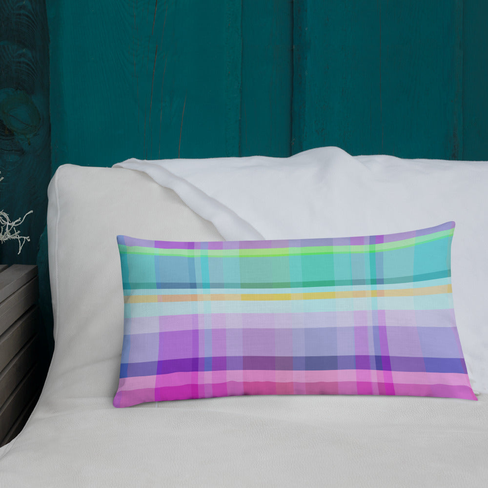 Close-up of the Vibrant Color Blocks Premium Accent Pillow, highlighting its bold and colorful design.