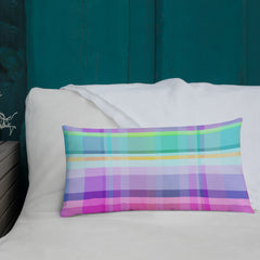 Close-up of the Vibrant Color Blocks Premium Accent Pillow, highlighting its bold and colorful design.