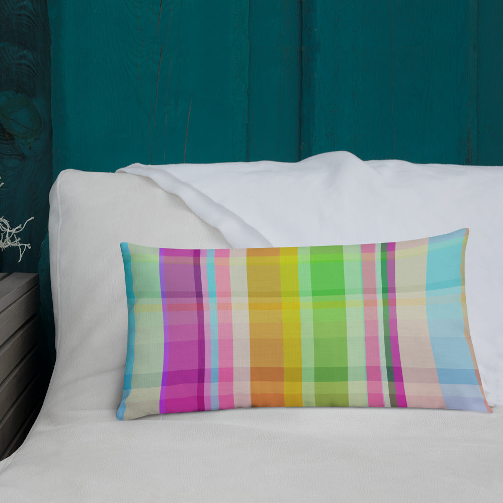 Colorful decorative cushion with a cosmic carnival theme, perfect for adding personality to your living space.