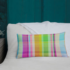 Colorful decorative cushion with a cosmic carnival theme, perfect for adding personality to your living space.