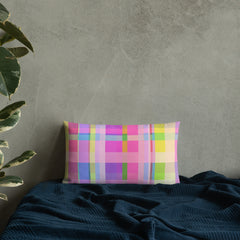 Detail of Rainbow Boxed Delight Pillow fabric and texture.