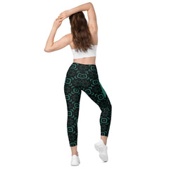 Rhythmic Waves All-Over Print Crossover Leggings With Pockets