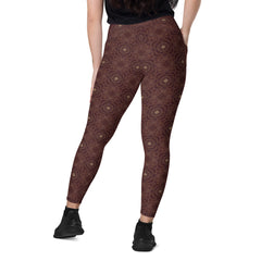 Comfortable crossover waistband Paisley Passion leggings with pockets.