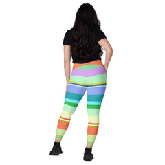 Detail of the functional pockets on Retro Rainbow Blast Leggings.