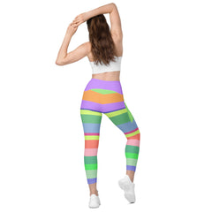 Carnival Confetti Crossover Leggings on model during a fun workout.