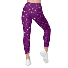 Stylish geometric pattern crossover leggings with pocket detail.