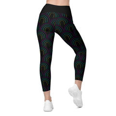 Fashionable crossover leggings with tropical print and pockets