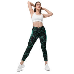 Rhythmic Waves All-Over Print Crossover Leggings With Pockets