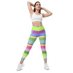 Close-up of the pockets on Rainbow Cascade Leggings.
