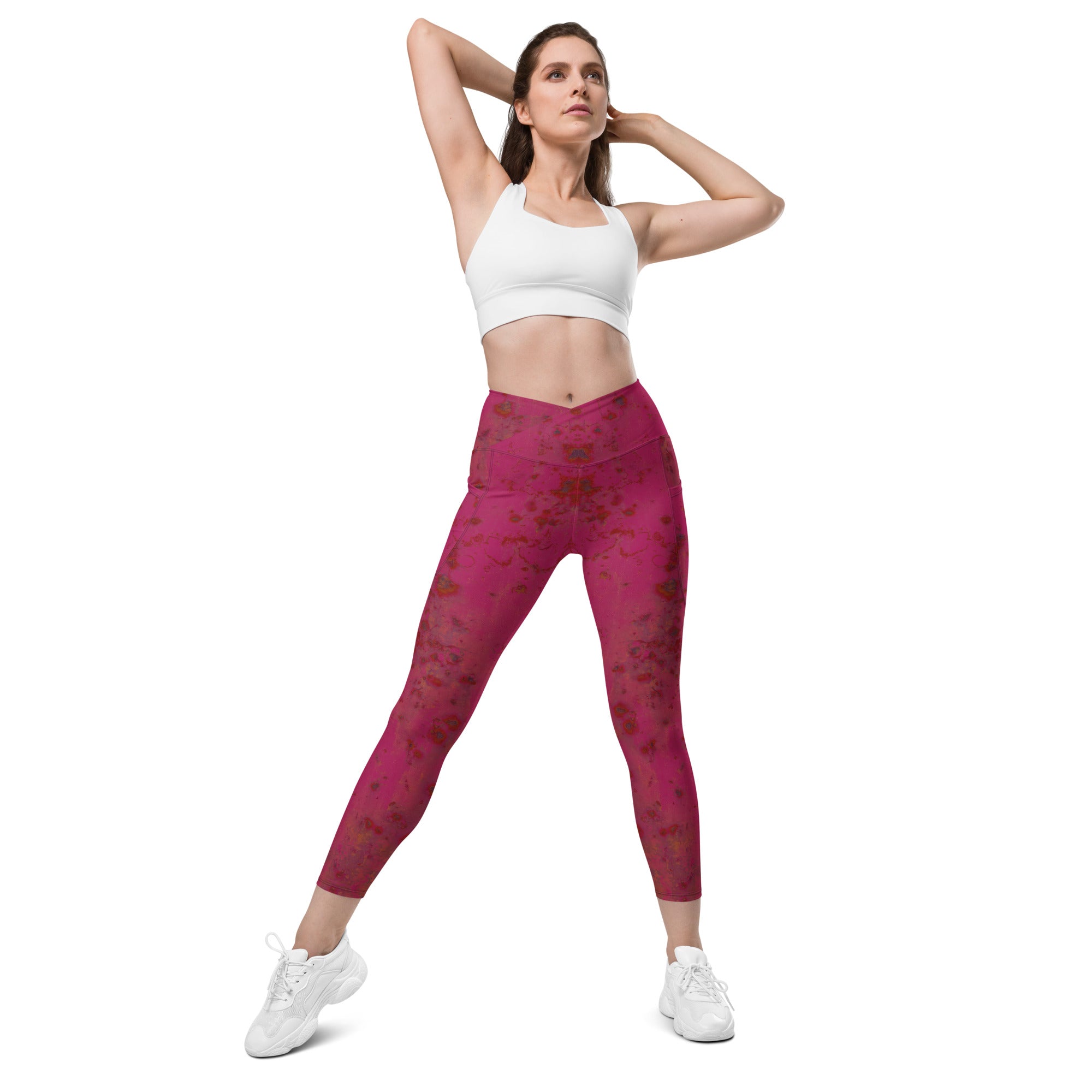 Front View of Cable Knit Leggings with Crossover Waistband