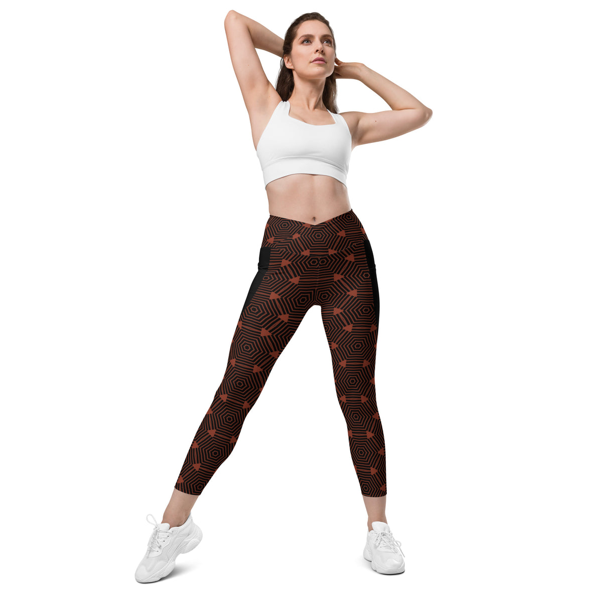 Checkered Charm Crossover Leggings side view with pocket detail